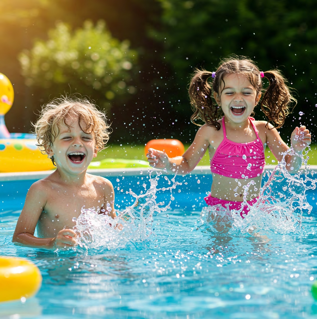 Children enjoying a swimming pool