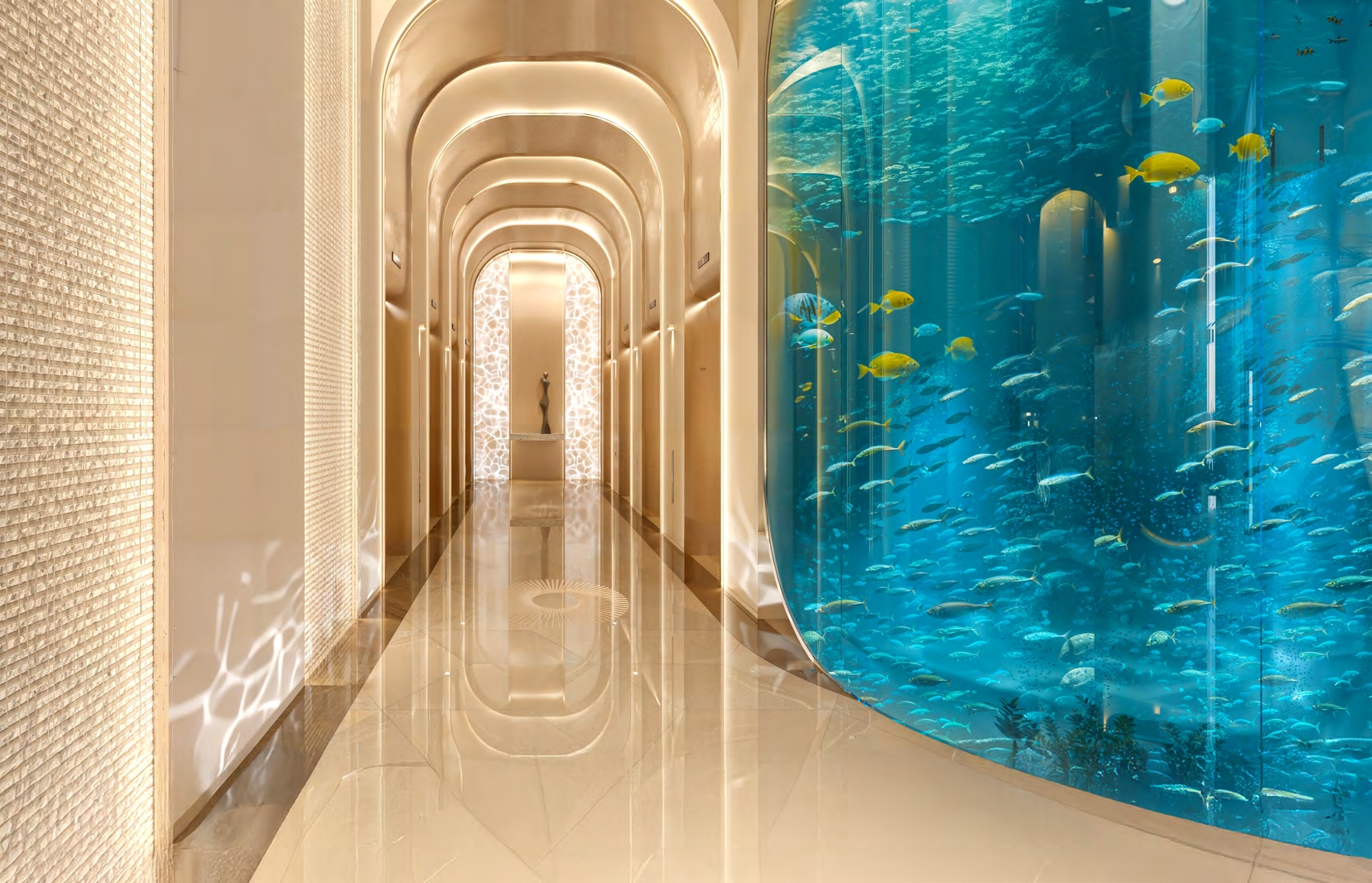 Aquarium-lined resident corridor